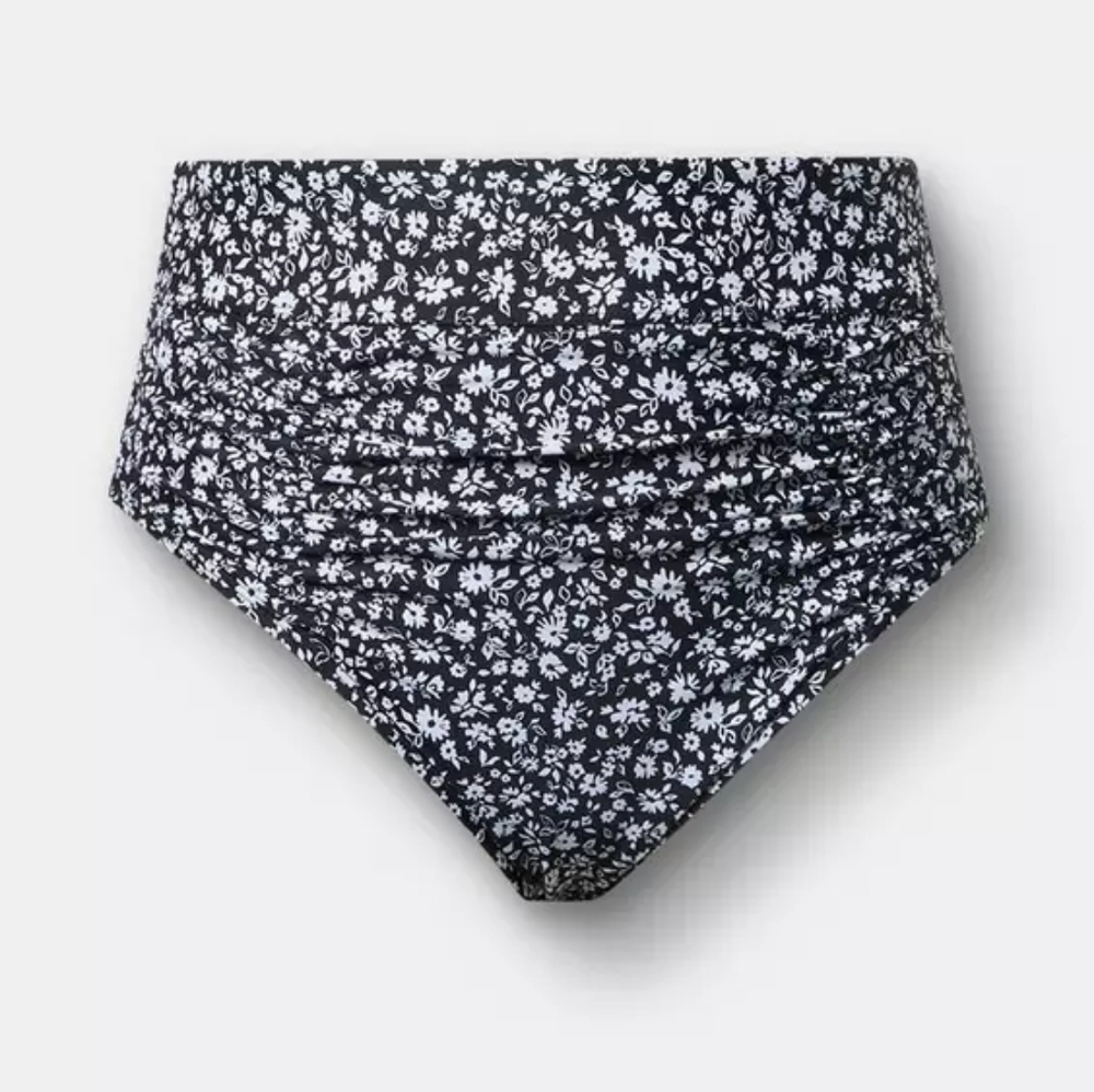 Torrid Black & White Ditsy Floral High-Waist High Leg Cheeky Swim Bottoms 2X Nwt
